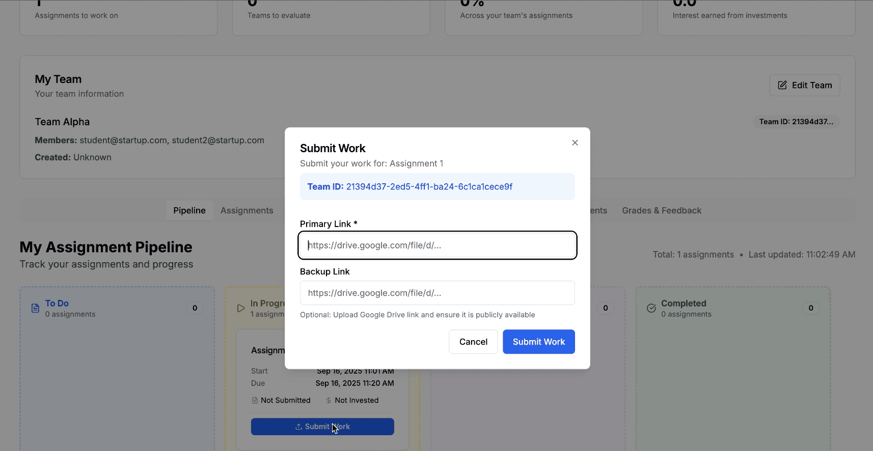Submission Modal Form