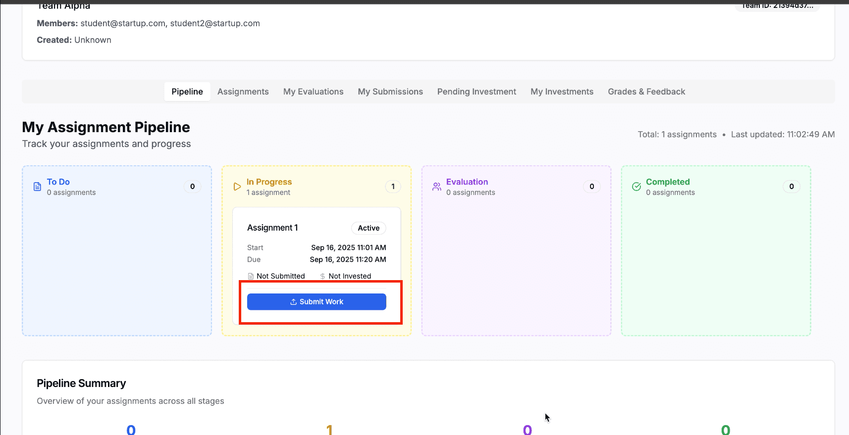 Assignments Tab - Assignment Card